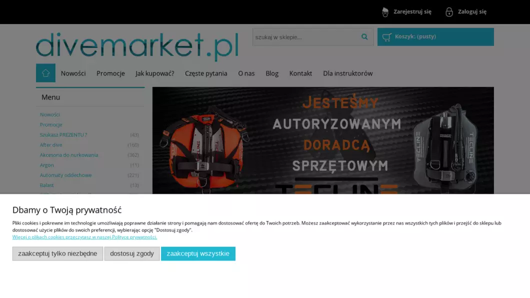 Zrzut ekranu strony Sklep nurkowy Warszawa | DiveMarket.pl