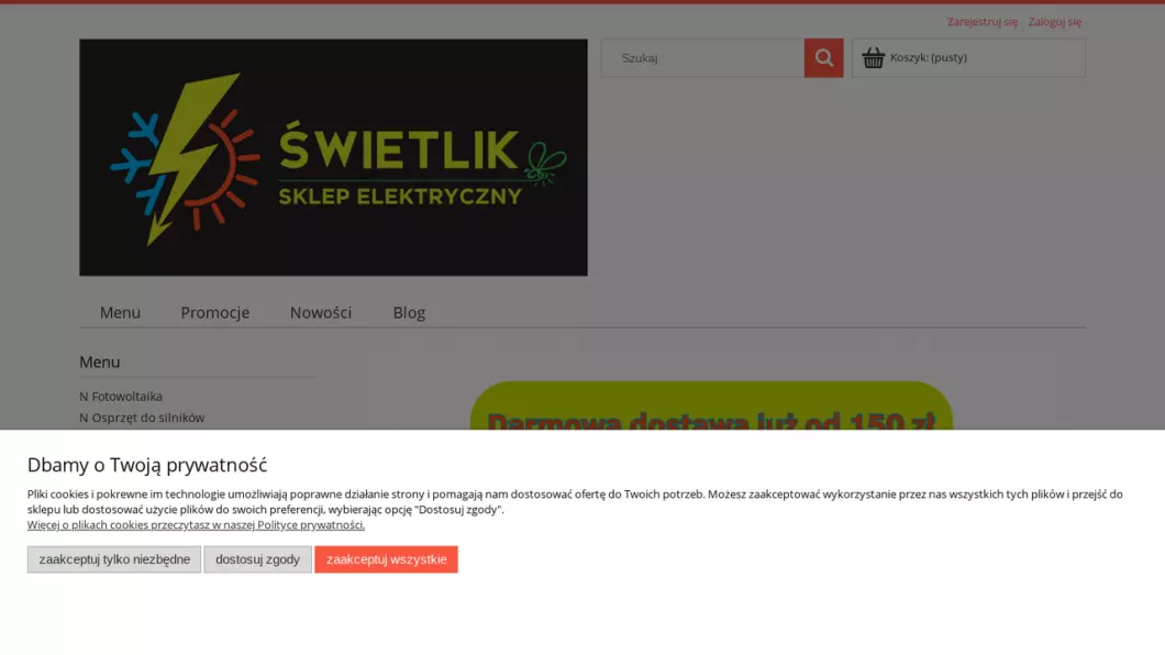 Zrzut ekranu strony Świetlik - Hurtowania elektryczna Warszawa