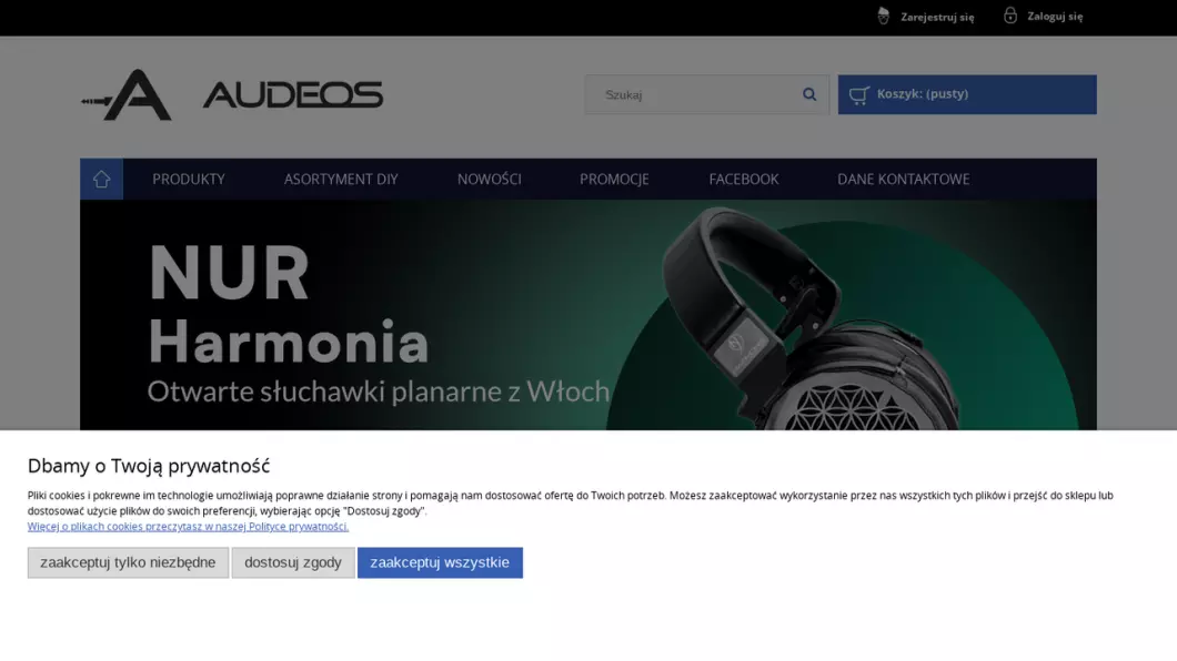 Zrzut ekranu strony Profesjonalny sprzęt audio Audeos